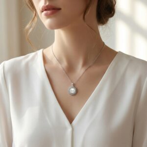 925 Sterling Silver Elegant Sterling Silver Sunburst Pearl Pendant Necklace