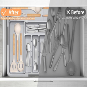 Adjustable 6-9 Compartment Kitchen Drawer Organiser For Large Capacity, Perfect Utensil Drawer Organiser, Cutlery Tray