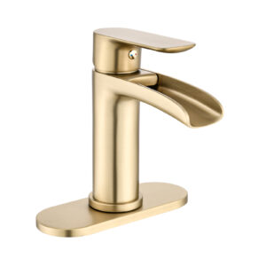 Waterfall Bathroom Faucet Single Handle Bathroom Sink Faucets 1 Or 3 Hole Solid Vanity Faucet With Deck Plate & Overflow Pop Up Drain Brushed Nickel