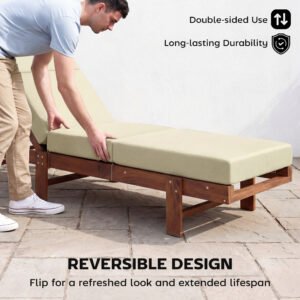 Set of 2 Chaise Lounge Cushion, 4" Thick Outdoor Lounge Chair Cushions with Ties for Patio, 21" x 72 ", Cream White