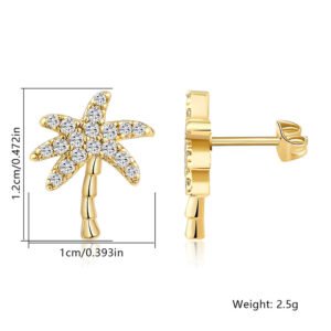 Golden Coconut Tree Earrings Copper With Gold Plating And Zircon Inlays