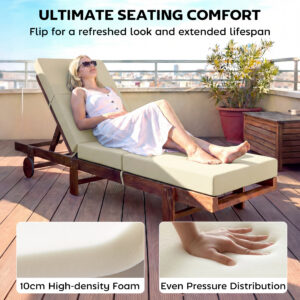 Chaise Lounge Cushion, 4" Thick Outdoor Lounge Chair Cushions with Ties for Patio, 26" x 80 ", Cream White