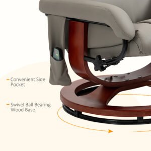 Massage Recliner Chair with Ottoman, Swivel Recliner and Footrest, Faux Leather Reclining Chair with Remote Control, 10 Vibration Point and Side Pocket, Gray