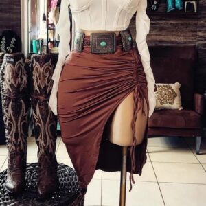 Figure-flattering Slimming Pleated Drawstring High-waist Slit Skirt