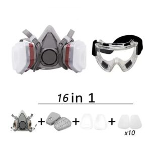 6200 Respirator Mask 7-Piece Set, 6200 Anti-Dust Toxic Gas Mask With 8 Filter Pads & Goggles, Reusable Face Cover For Painting, Construction, Woodworking, Industrial Safety