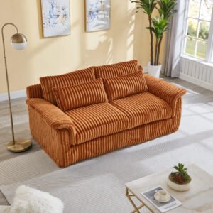 74 Cloud Corduroy Loveseat Sofa, Modern Comfy Couches, 2-Seater Sofa Couch For Living Room, Bedroom And Small Spaces,Orange