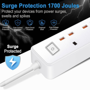 4-Socket Extension Lead 3.4A Smart Fast Charging Total Control 13A 3120W 1.6m Power Cord Fireproof PC & ABS UK Plug Surge Protector Power Strip