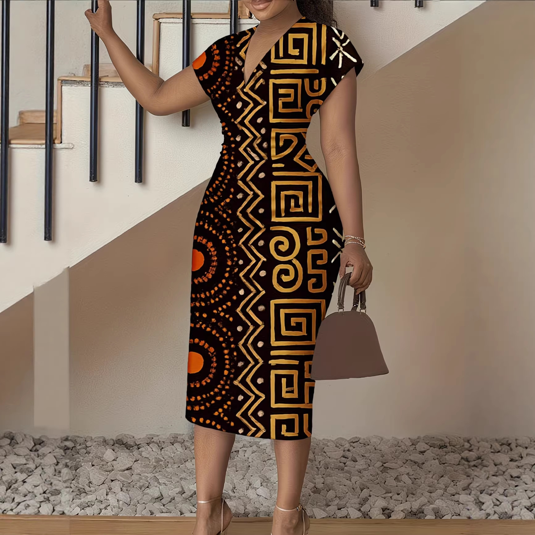 New Floral V-Neck Sheath Short-Sleeve Dress For Women - Image 14