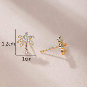 Golden Coconut Tree Earrings Copper With Gold Plating And Zircon Inlays