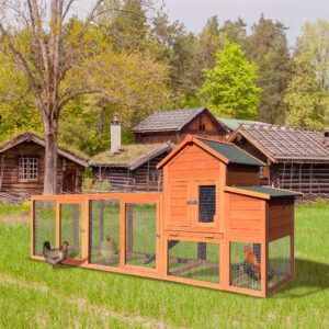 122 Large Wooden Chicken Coop,Outdoor Hen House With Nesting Box ,Wire Fence Poultry Cage
