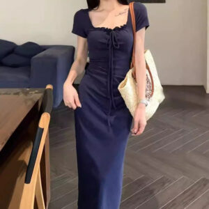 French-style Elegant Square-neck Dress For Women