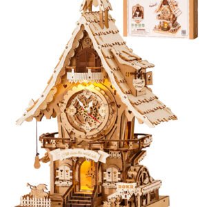 ROKR 3D Wooden Cuckoo Clock Puzzle, A Fun 3D Clock Puzzle Toy With LED Lights And Cuckoo Sounds, 435-piece Mechanical Wall Clock DIY Assembly Set, Suitable For Adults,LC901