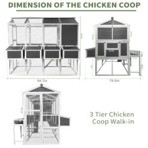 Chicken Coop With Chicken Run, Chicken Coops For 10 Chickens Outdoor With Nesting Boxes , Wooden Walk-in Chicken House With Pull Out Trays , Garden Backyard Cage 95X80X83