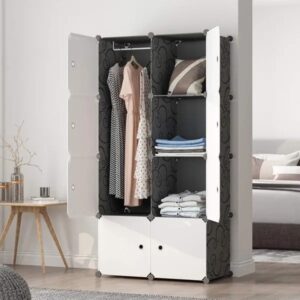 8 Cube Organizer Stackable Plastic Cube Storage Shelves Design Multifunctional Modular Closet Cabinet With Hanging Rod RT