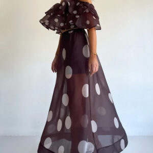 Sexy Strapless Irregular Print Ruffled Fashion Suit Long Dress