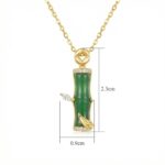 925 Sterling Silver Elegant Jade Bamboo Pendant Necklace with Sparkling Diamond Accents and Delicate Leaf Detail