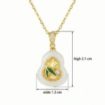 925 Sterling Silver Elegant White Jade Gourd Pendant Necklace Featuring Green Bamboo and Sparkling Accents