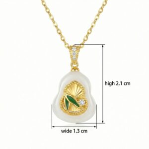 925 Sterling Silver Elegant White Jade Gourd Pendant Necklace Featuring Green Bamboo and Sparkling Accents
