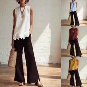 Crew-neck Sleeveless Shirt With A Wave Hem