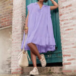 Casual Solid Color V-Neck Plus-Size Tank Top Buttoned Jumpsuit Dress