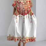 Digital-print Short-sleeve Loose Plus-size Dress For Women