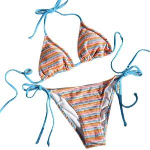 Jacquard Striped Colorful Tied Two-piece Thong Bikini