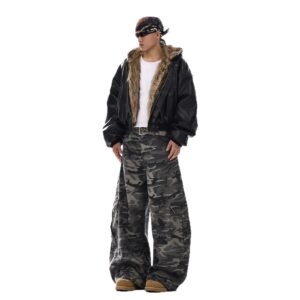 American-style Vintage Camouflage Machete-cut Jeans For Men