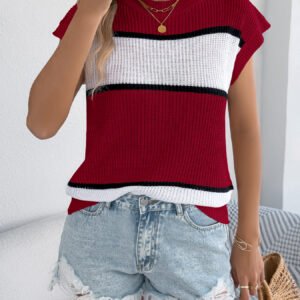 Women Color Block Stripe Casual Loose Knit Vacation Top