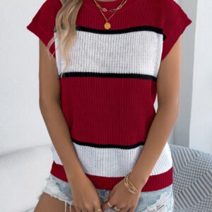 Women Color Block Stripe Casual Loose Knit Vacation Top