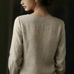 Lace-trimmed Patchwork Artistic Vintage Laid-back Style Loose Boat-neck Long-sleeve Top