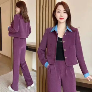 Women's Autumn New Fake Two-Piece Long-Sleeve Wide-Leg Pants Set