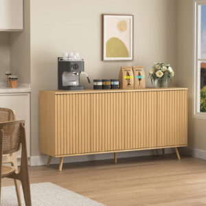 Sideboard Buffet Cabinet With Storage, Long Sideboard Storage Cabinet With 4 Doors, Wood Credenza Console Coffee Bar Cabinets With Adjustable Shelves For Living Room Kitchen Dining Room Natural