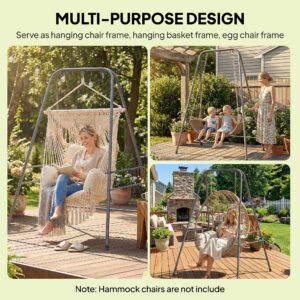Hammock Chair Stand Indoor and Outdoor Use with Anti-Slip Foot Pads, 2 Carabiners, Gray