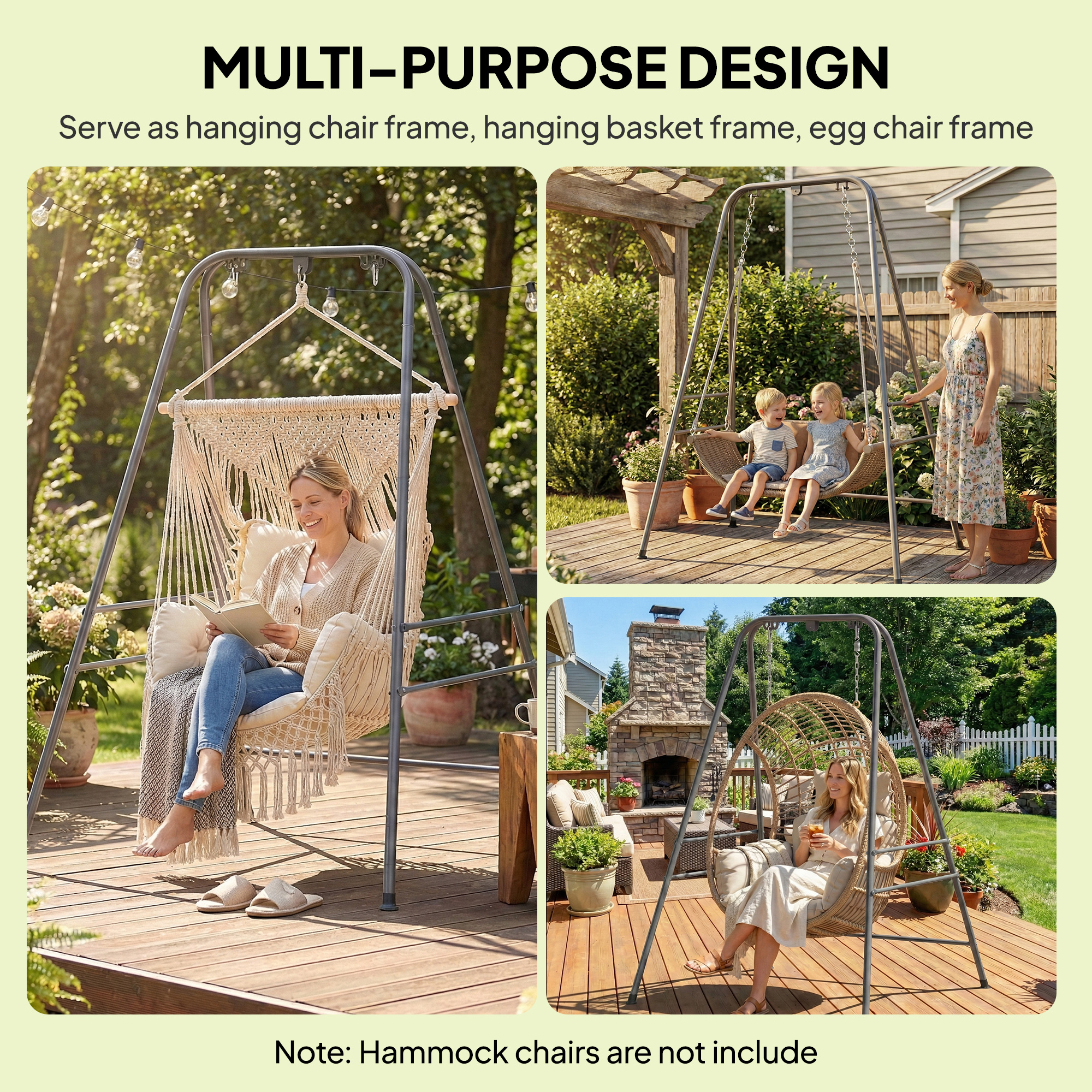Hammock Chair Stand Indoor and Outdoor Use with Anti-Slip Foot Pads, 2 Carabiners, Gray