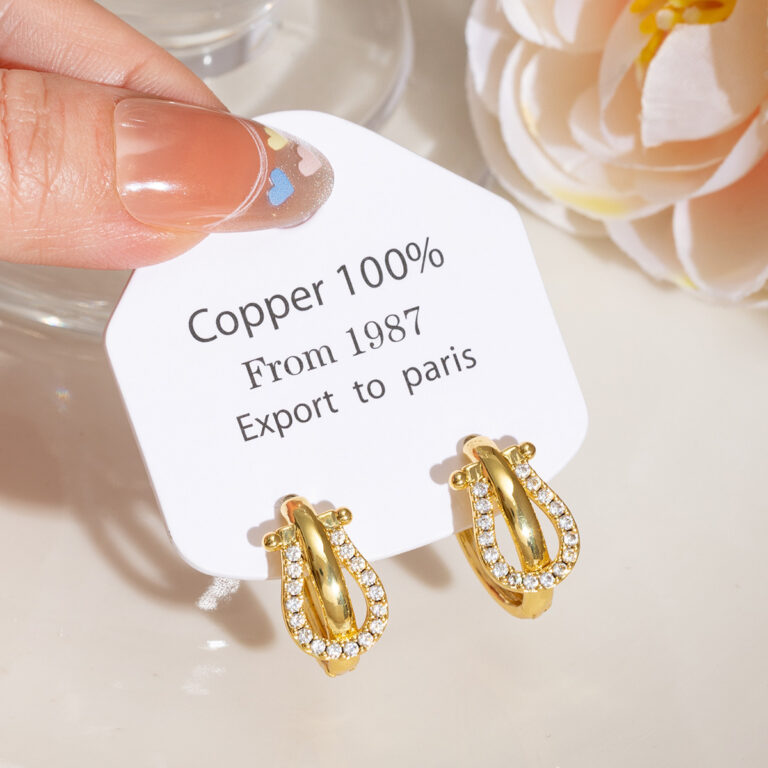 Simple Full-Diamond Horseshoe-Clasp Earrings For Women