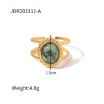 Uworld Natural Stone African Turquoise Agate Rope Sun 18K Gold Plated Stainless Steel Opening Rings Anillos Acero Inoxidable