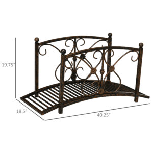 3.3' Metal Garden Bridge, Decorative Classic Footbridge Pond Bridge with Safety Railings for Backyard Garden Creek, Rust Brown