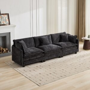 Cloud Sofa 3 Seats Ottoman Is Not Included, Modern Sectional Couch, For Living Room Bedroom And Apartment, Comfy Double Layer Upholstered Seat Cushion, Breathable Chenille Fabric, Black,SW5013BK