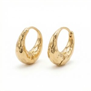 925 Sterling Silver Elegant Textured Hammered Chunky Huggie Hoop Earrings with a Radiant Metallic Sheen