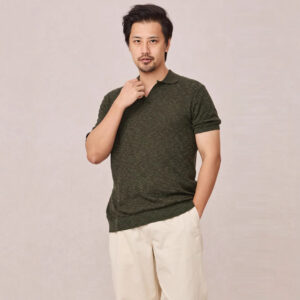 Textured Knit Short-sleeve Mens Slim-fit Business Polo Shirt In Ice Silk