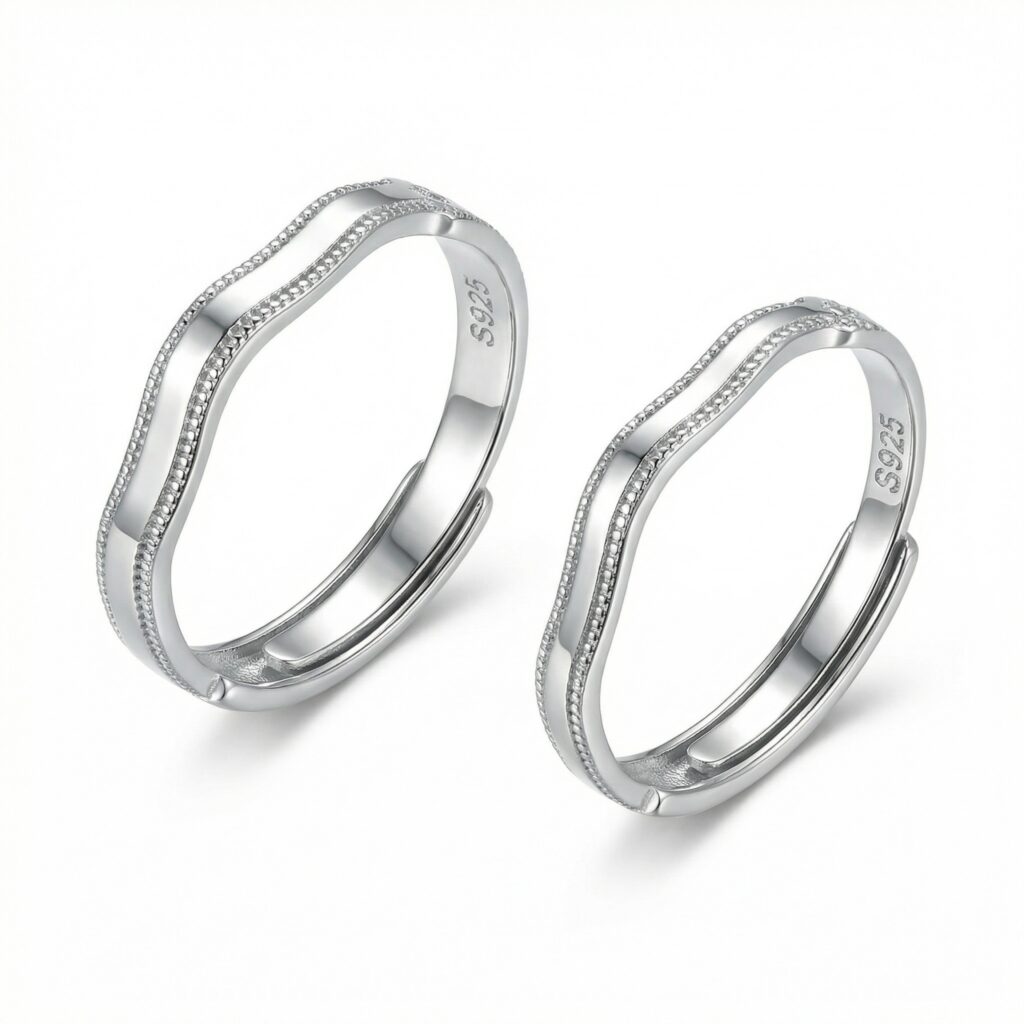 925 Sterling Silver Elegant S925 Sterling Silver Wavy Adjustable Rings for Couples