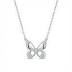925 Sterling Silver Elegant Sterling Silver Butterfly Pendant Necklace with Round Cut Diamonds