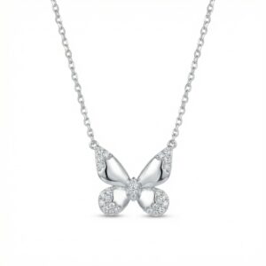 925 Sterling Silver Elegant Sterling Silver Butterfly Pendant Necklace with Round Cut Diamonds
