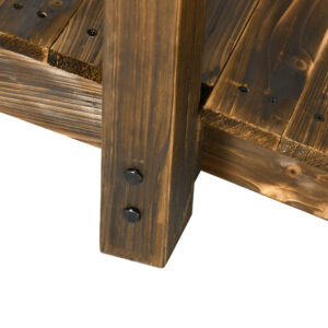 7.5' Wooden Garden Bridge with Planters, Stained Finish Arc Footbridge with Safety Railings for Backyard, Pond Stream, Stained Wood