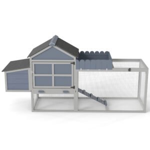 80 Wooden Chicken Coop, 2-Tier Hen House With Nesting Box, Run, Planter & PVC Roof, Easy-Clean Tray, Weatherproof Poultry Cage, Patio Poultry Habitat, Gray