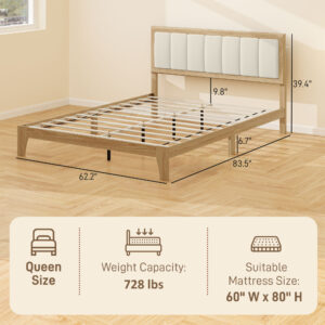 Queen Bed Frame with Headboard Queen Platform Bed Frame with Wooden Slats No Box Spring Needed Easy Assembly Natural
