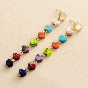 Korean-style Bohemian Imperial Stone Heart-shaped Pendant Earrings