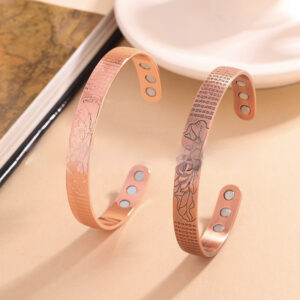 Euro-American Retro Rose Gold Open-End Embossed Design Magnetic Health Bracelet
