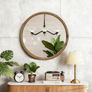 Round Wood Framed Wall Mirror, 35.43 Natural Wooden Circle Mirror For Bathroom, Bedroom, Entryway, Mid-Century Modern Decorative Mirror