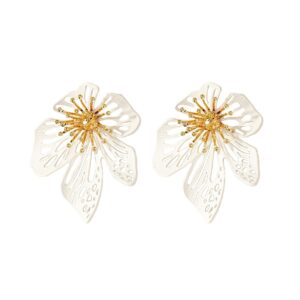 1 Pair Metal Hollow Out Floral Stud Earrings For Women, Exaggerated Statement Style Fashion Flower Earrings Trendy Women's Ear Jewelry